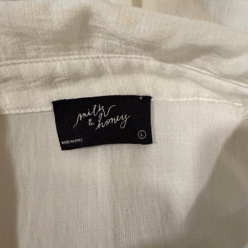 Milk & Honey French Script Embroidered White Blouse L Parisian Whimsy Resortwear - Picture 7 of 7